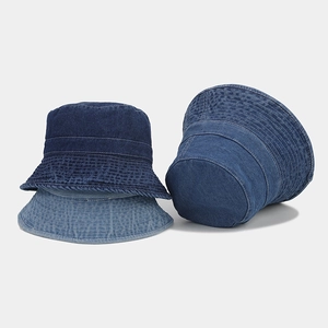 Vintage Washed Denim Bucket Hat Cotton Wide Brim Sun Protection Fisherman Cap Casual Outdoor Travel Style For Women Men