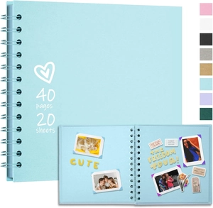 Detailed DIY scrapbook photo album with spiral binding, 40 pages, and 8 color options available