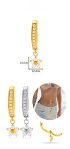 Detailed size chart for G23 titanium belly button ring with zircon flower pendant