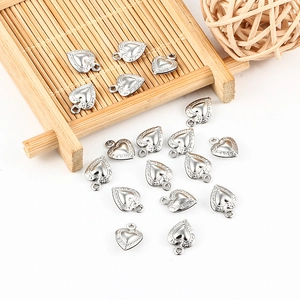 Silver stainless steel heart charms with embossed texture for DIY jewelry making