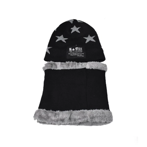 Winter parent-child knitted hat and scarf set with star embroidery and fleece lining