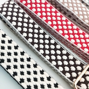 Adjustable jacquard embroidered wide bag straps in four colors with gold metal buckles
