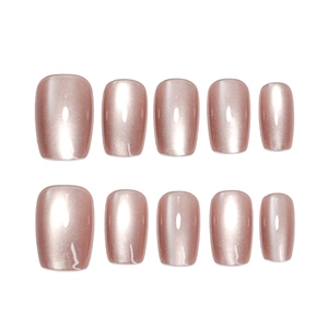 Unghie finte press-on rosa nude occhio di gatto, finitura scintillante, corte set
