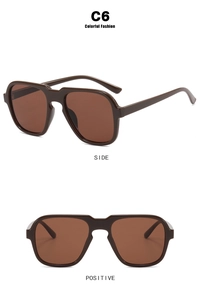 Front and side views of oversized brown pilot sunglasses with thick retro frames