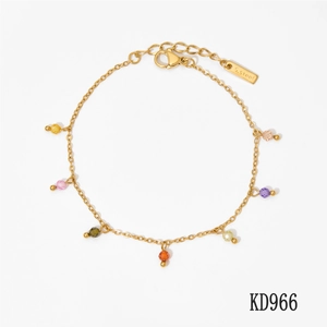 Colorful beaded stainless steel chain bracelet in gold finish with adjustable lobster clasp