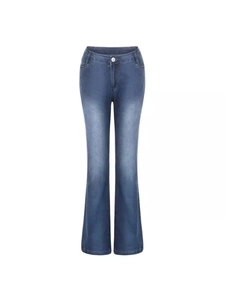 Women's vintage dark blue flared jeans with slimming stretch fit and washed finish