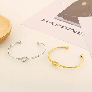 Minimalist Knot Bangle For Women Stainless Steel Double Wire Open Cuff Bracelet Elegant Polished Adjustable Jewelry