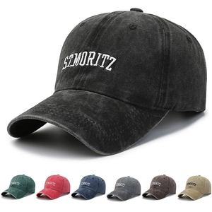 Vintage Washed Cotton Baseball Cap ST MORITZ Letter Embroidery Adjustable Sun Protection Casual Outdoor Hat Unisex