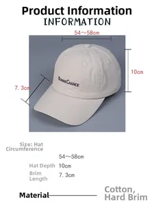 Detailed size specifications for cotton baseball cap showing 7.3cm brim and 10cm crown depth