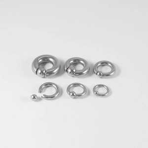 Macro view of stainless steel BCR rings in multiple sizes for body piercing
