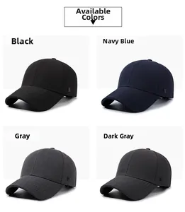 Four colors of cotton baseball caps showing black, navy, grey, and dark grey variants