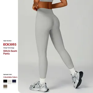 Women High Waist Ribbed Yoga Pants Butt Lifting Tummy Control Seamless Leggings Rib Knit Sports Fitness Running Gym Workout Bottom
