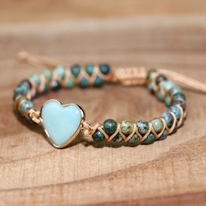 4mm Türkis-Armband mit herzförmigem Stein und böhmischer geflochtener Kordel