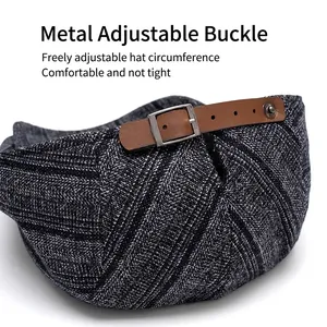 Adjustable men's winter beret cap with premium leather strap and metal buckle detail