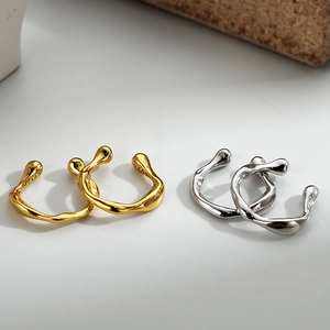 Minimalist S925 sterling silver ear cuffs with irregular texture in gold and silver