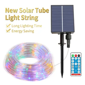 Solar Powered LED Tube String Lights Waterproof IP65 PVC Rope Garden Decor Outdoor Remote Control Lighting Ornament