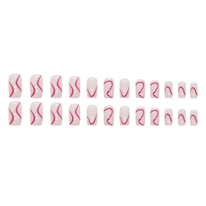 Set unghie finte rosa di forma quadrata con eleganti motivi a linee ondulate
