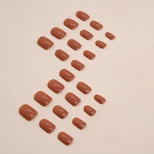 Glossy nude pink short square press-on nails set with 24 pieces in minimalist style