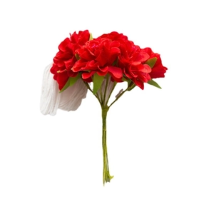 Single bundle of red artificial flowers with green leaves and stems for wedding decoration