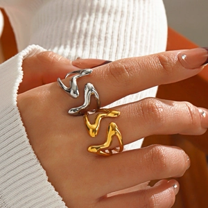 Bague Ouverte À Vagues Irrégulières Acier Inoxydable Métal Liquide Géométrique Anneau Réglable Bijoux Minimalistes Pour Femmes