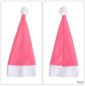 Vorder- und Rückansicht einer rosa Weihnachtsmütze für Flaschen mit weißem Bommel
