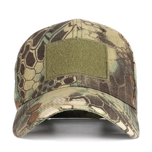 Tactical camouflage baseball cap with python pattern and velcro patch area for outdoor sports