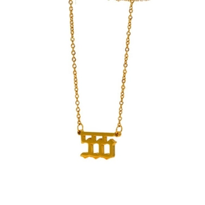 18K gold plated stainless steel necklace featuring Old English number 555 pendant