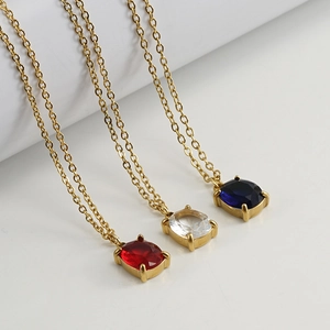 18K gold plated stainless steel necklace with vibrant zircon pendants in three colors
