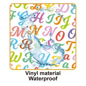 Water splash on waterproof vinyl alphabet stickers showing high moisture resistance