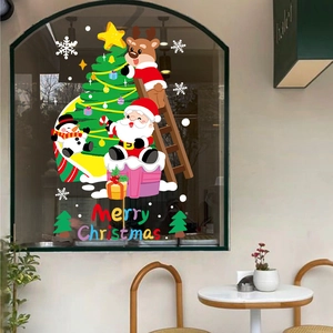 Christmas Window Clings Static Pvc Stickers Santa Reindeer Snowman Decoration For Glass Shop Window Double Sided Glue Free Festive Decor