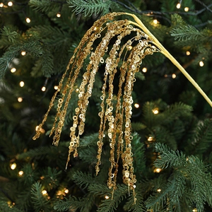 Glittering 60cm gold sequin branch for Christmas tree decor and floral arrangement