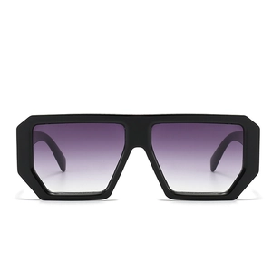 Fashionable oversized square sunglasses with black frames and purple gradient lenses