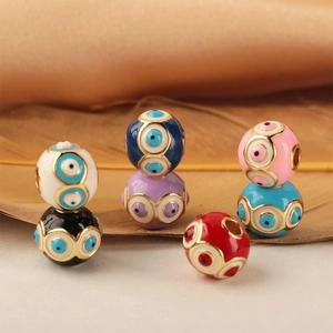 Evil Eye Beads Copper Enamel Gold Plated Round Spacer Beads For Bracelet Necklace DIY Jewelry Making Ethnic Protection Charm