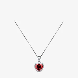 Heart Necklace 925 Sterling Silver Red Heart Zircon Elegant Pendant Box Chain Women Romantic Jewelry Gift