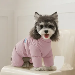 Rosa wasserdichter Hunde-Winteroverall mit dicker Polsterung und hohem Kragen für kleine Hunde