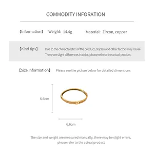 Detailed size chart for the gold plated bangle featuring zircon stones and CD logo