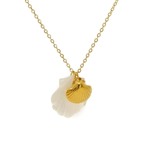 Detailed view of 18K gold-plated shell pendant and mother of pearl on a fine chain