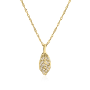 Elegant 18K gold plated leaf pendant necklace featuring micro-set sparkling cubic zirconia