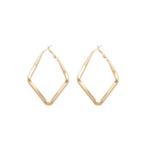 Elegant gold geometric rhombus drop earrings with high-polish metallic finish for women