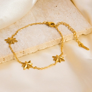 18K gold plated stainless steel star charm bracelet with adjustable chain for women
