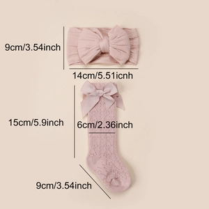 Tableau des tailles détaillé pour bandeau et chaussettes à nœud en maille rose bébé