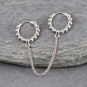 S925 sterling silver chain link hoop earrings with minimalist bead drop design