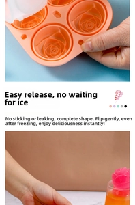 Detailed view of flexible silicone rose mold with easy-release ice cubes for whiskey