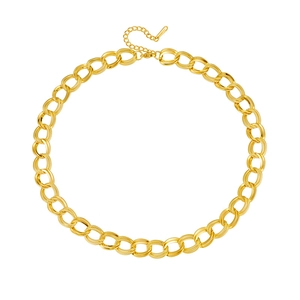 Polished gold plated titanium steel necklace featuring double interlocking links chain
