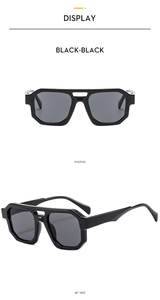 Front and 45-degree side views of black double bridge aviator sunglasses for sun protection
