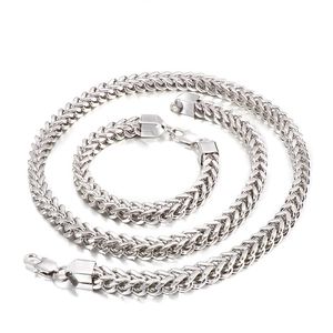 Silver stainless steel franco chain necklace and bracelet set with lobster clasp