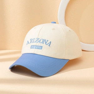 Cappellino da baseball retrò bicolore con ricamo Arizona 1751 in tela beige e blu