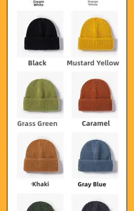 Detailed grid view showcasing various color options for the ribbed knit cuffed beanie hat