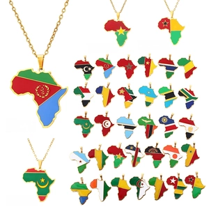 African map pendant necklace with national flag enamel patterns in gold plating