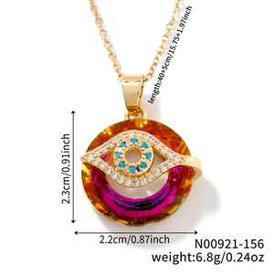 Detailed view of evil eye necklace dimensions including pendant height and chain length